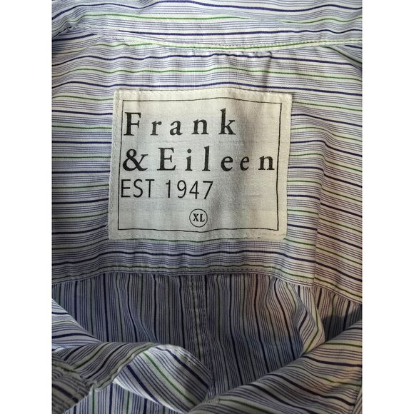 Frank & Eileen Paul Striped Button-Up XL Blue/Green 100% Cotton Made In USA - Picture 3 of 6